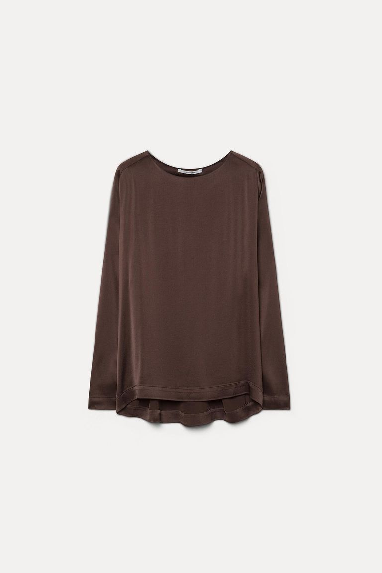 Blouse en satin de viscose acajou