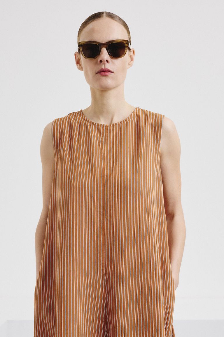Robe en viscose technique rayée abricot