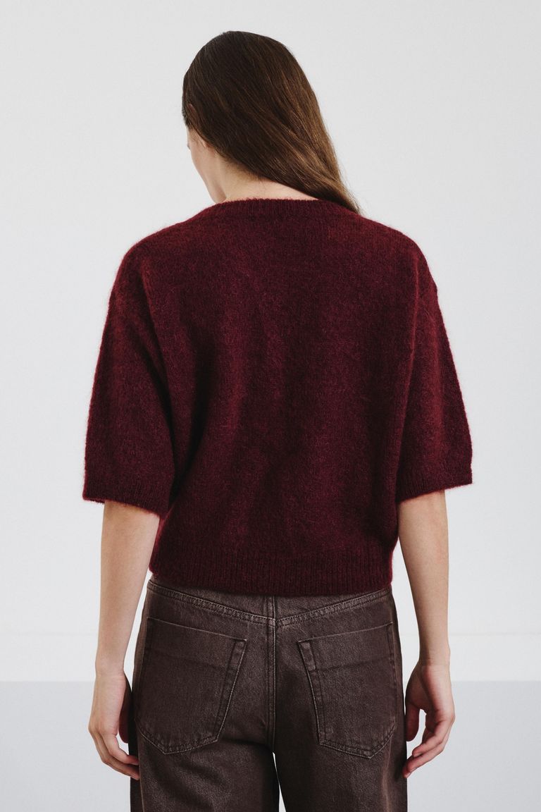 Short-sleeved mohair sweater burgundy