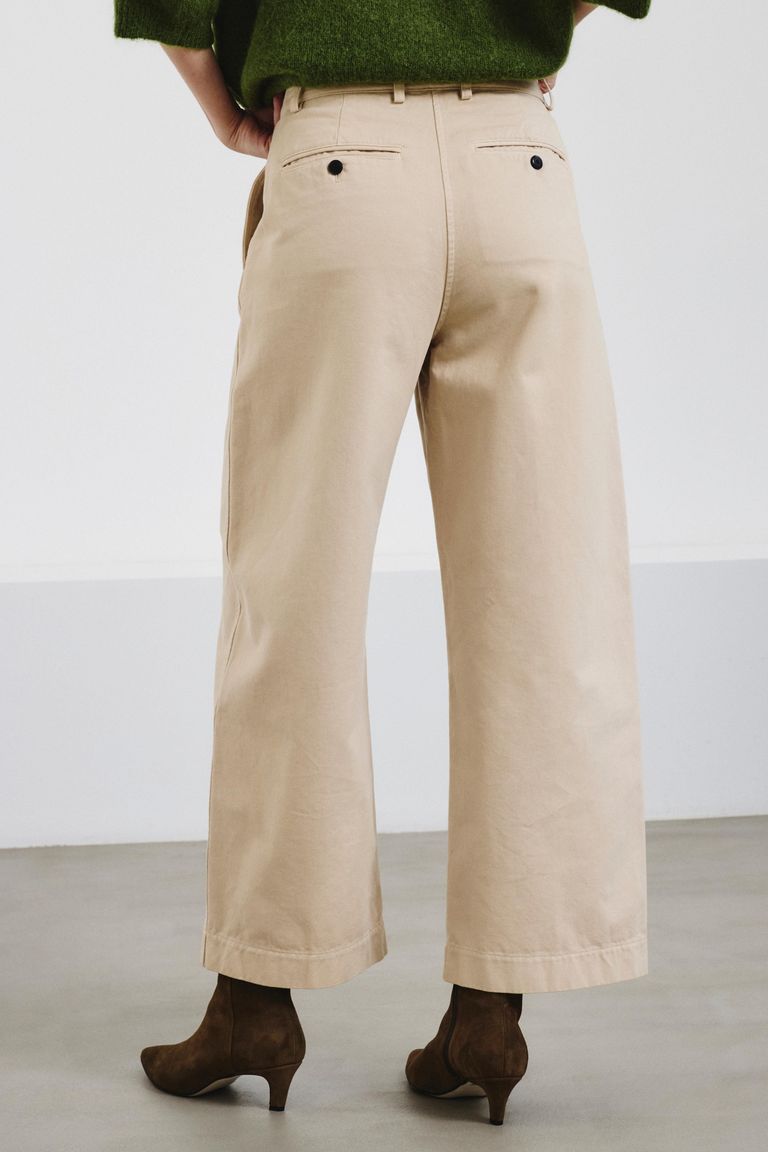 Barrel-leg brushed cotton drill trousers
