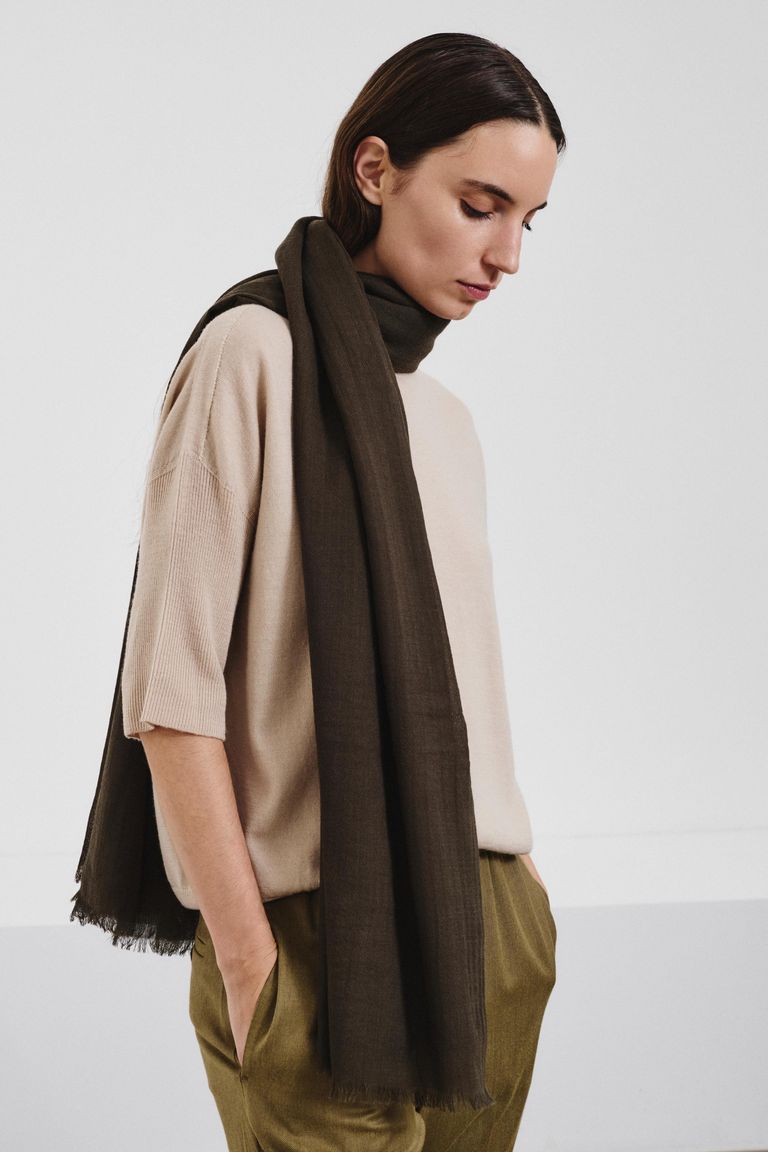 Pashmina in lana vergine crèpe foresta