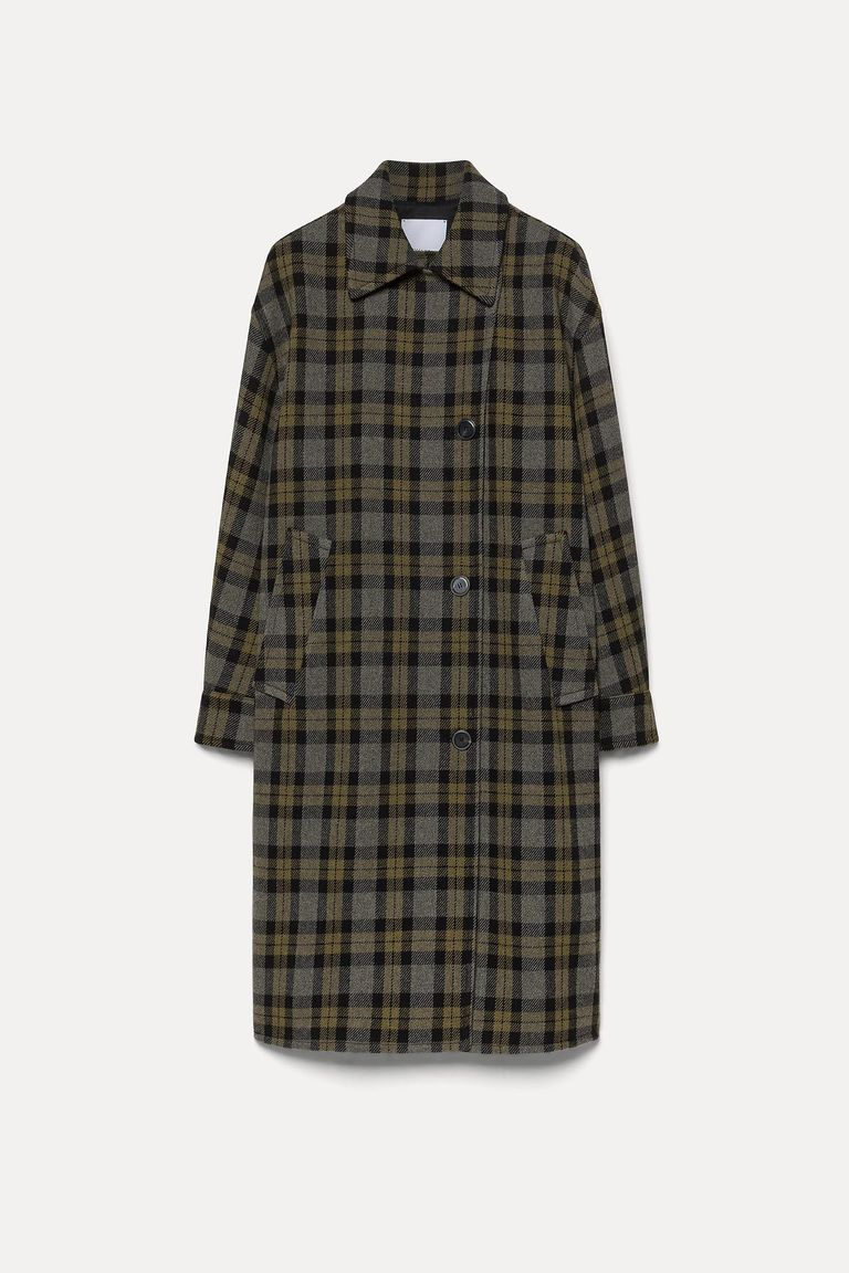 Manteau en drap de laine tartan vert militaire