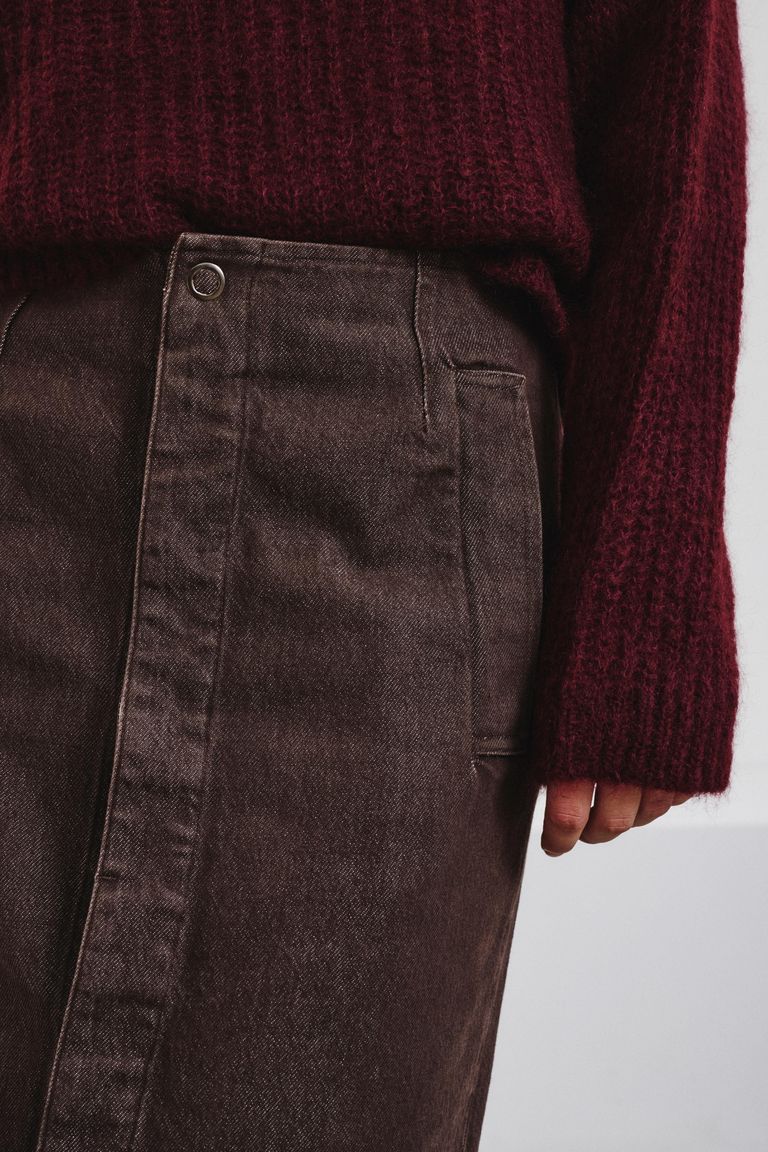 Faded cotton and lyocell bull denim skirt mahogany