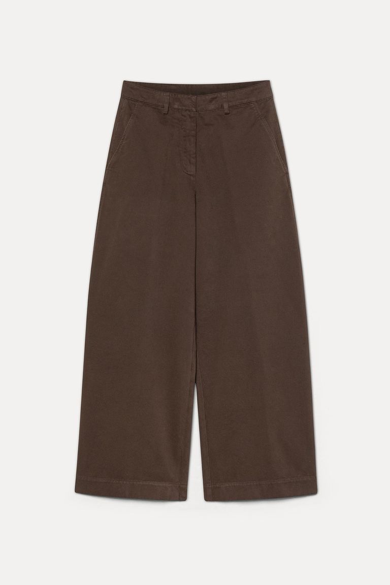 Pantalon barrel en drill de coton émerisé cacao