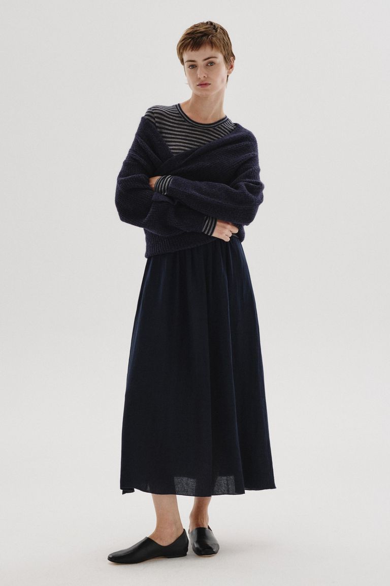 Cardigan en maille bouclée de laine et d’alpaga bleu marine