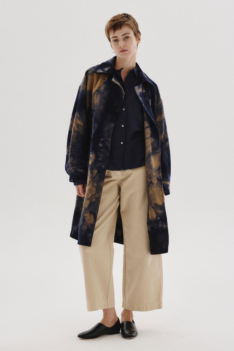Micro-weave cotton and wool shirt navy blue