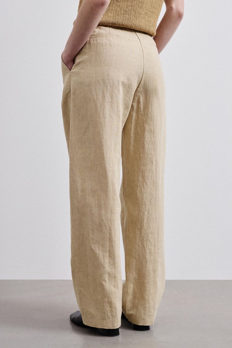 Pantalone in panamino di cotone e lino grano