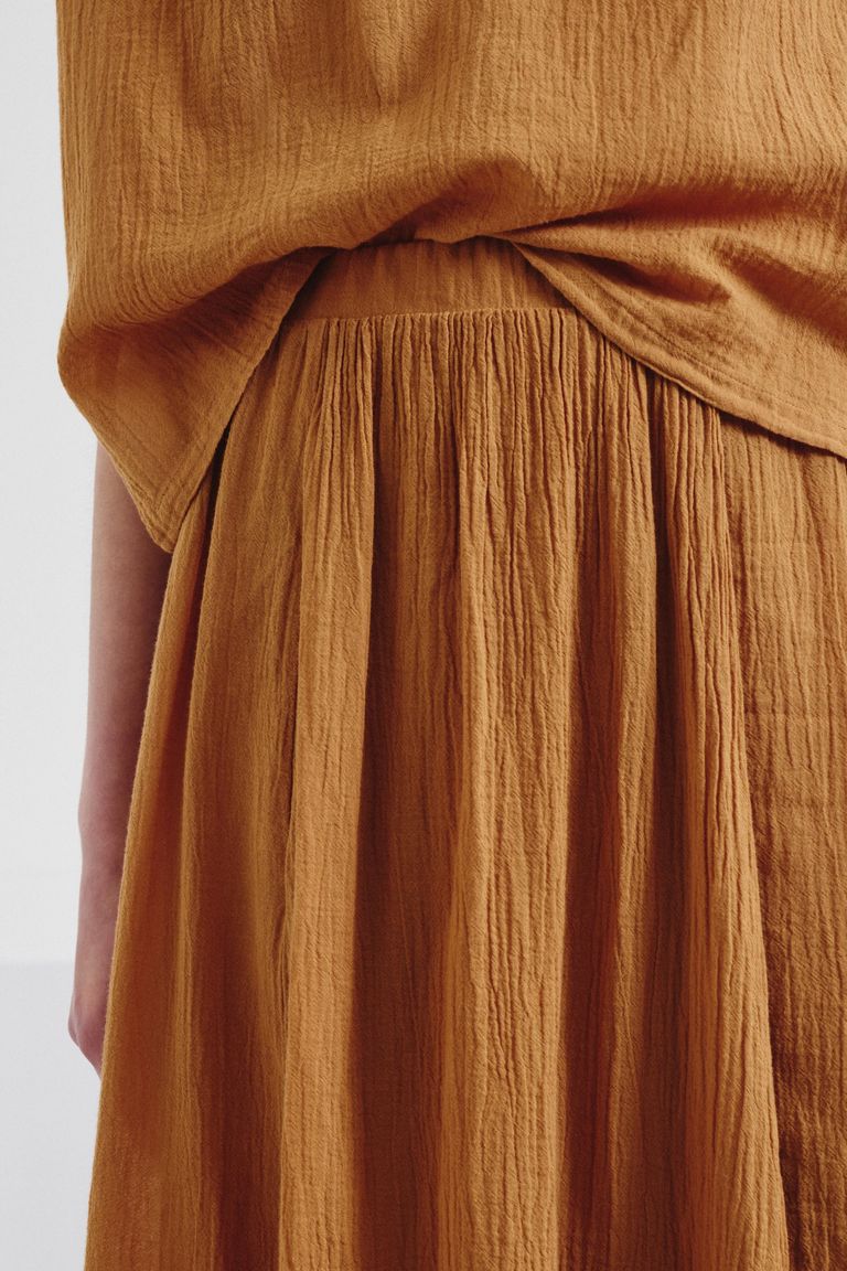 Skirt in organic cotton crêpe gauze apricot