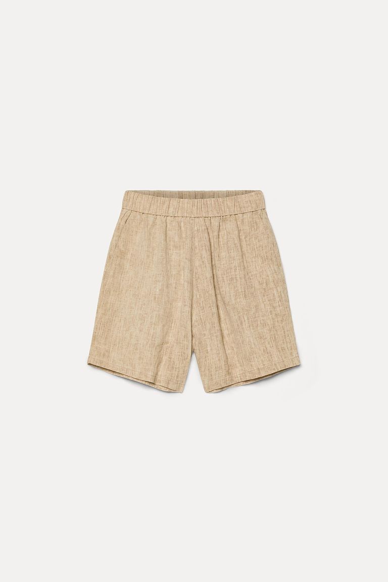 Shorts in tela di lino delavè sabbia