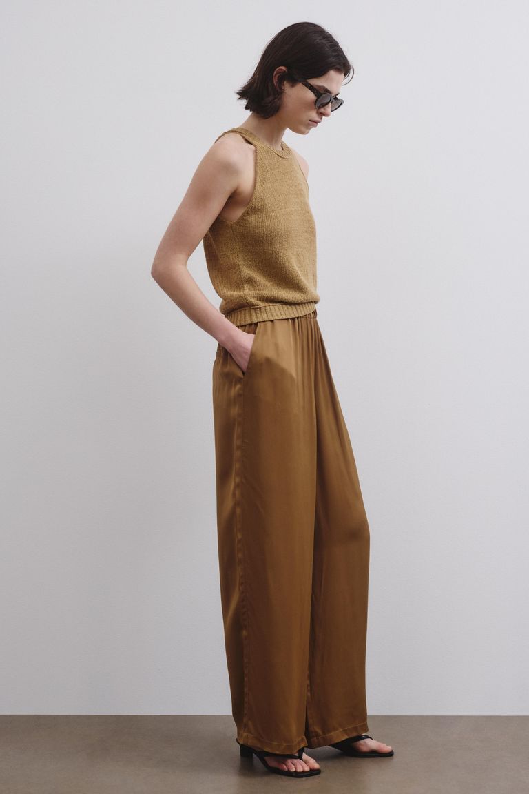 Pantalon fluide en satin de viscose