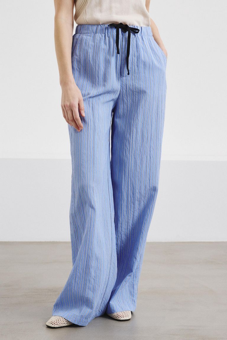 Pantalon en viscose technique rayée bleu clair