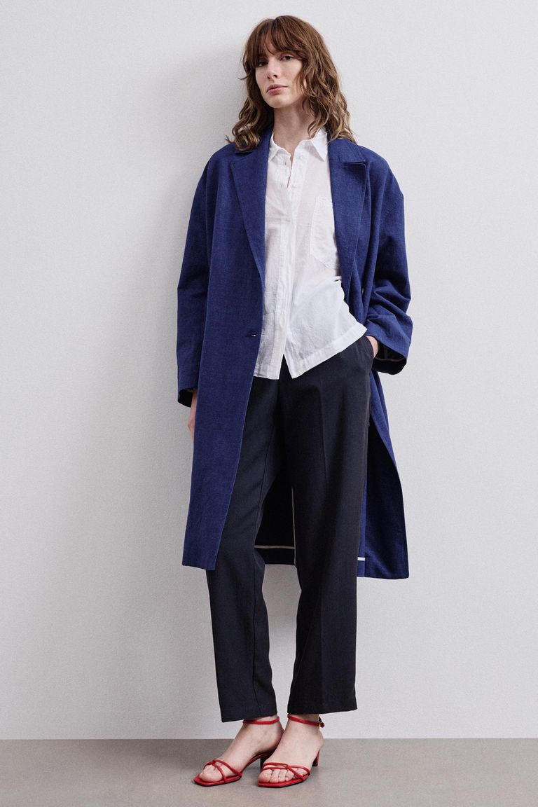 Coat in cotton and linen twill