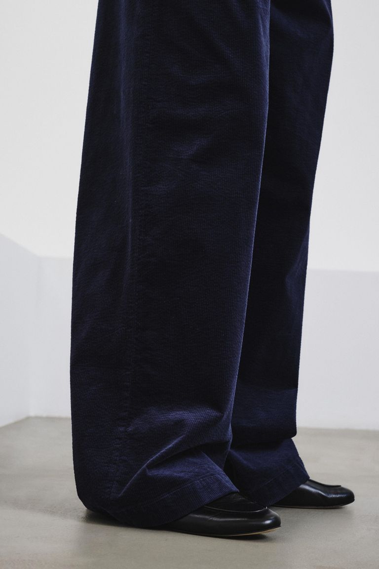 Wide-leg corduroy trousers dark blue