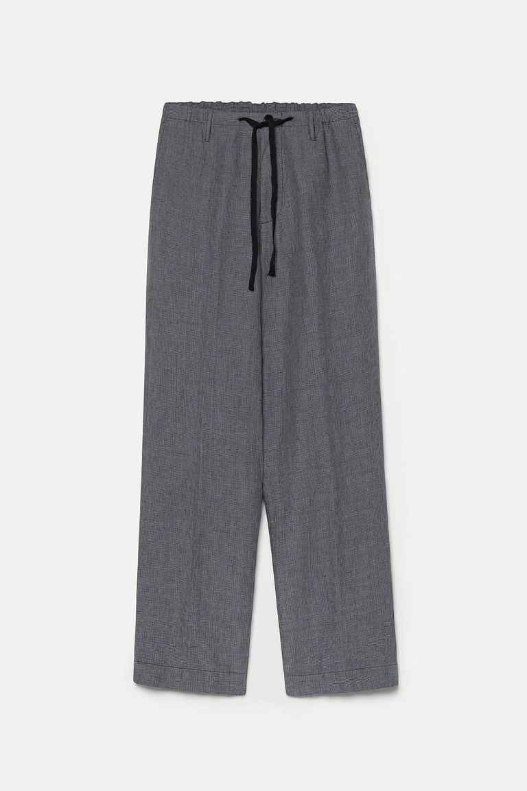 Pied-de-poule linen trousers