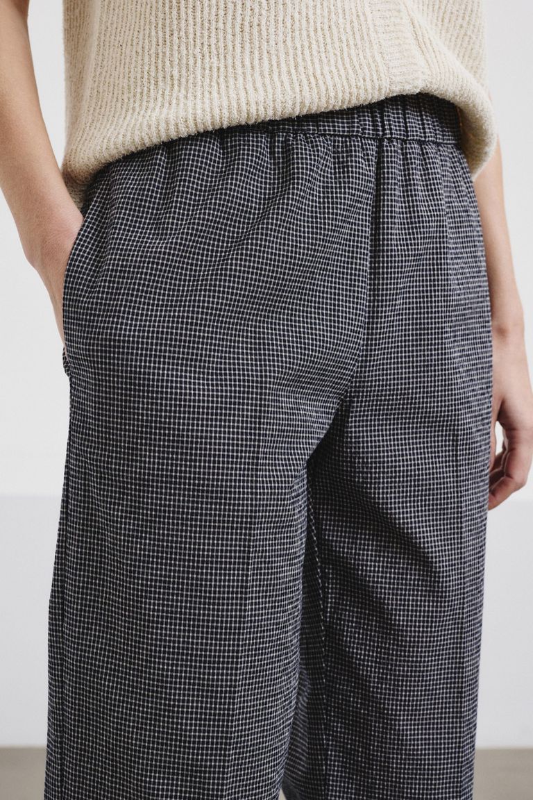 Cotton micro-gingham jogging trousers midnight blue
