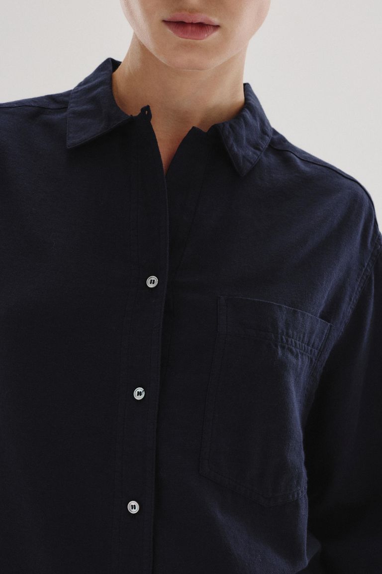 Micro-weave cotton and wool shirt navy blue