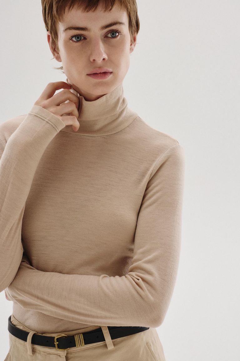 Wool jersey high-neck T-shirt