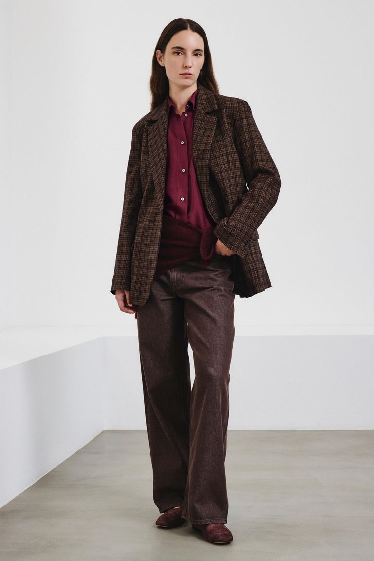 Micro-check flannel double-breasted jacket