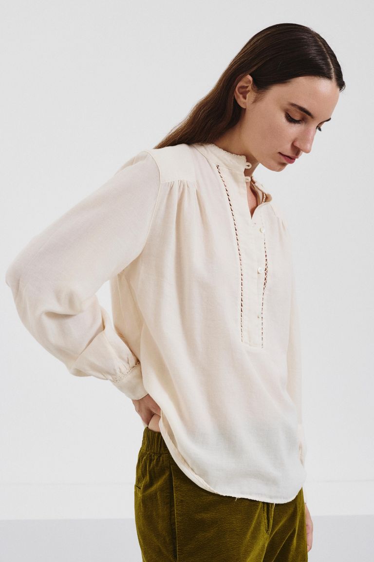 Cotton and wool micro-weave polo-style shirt