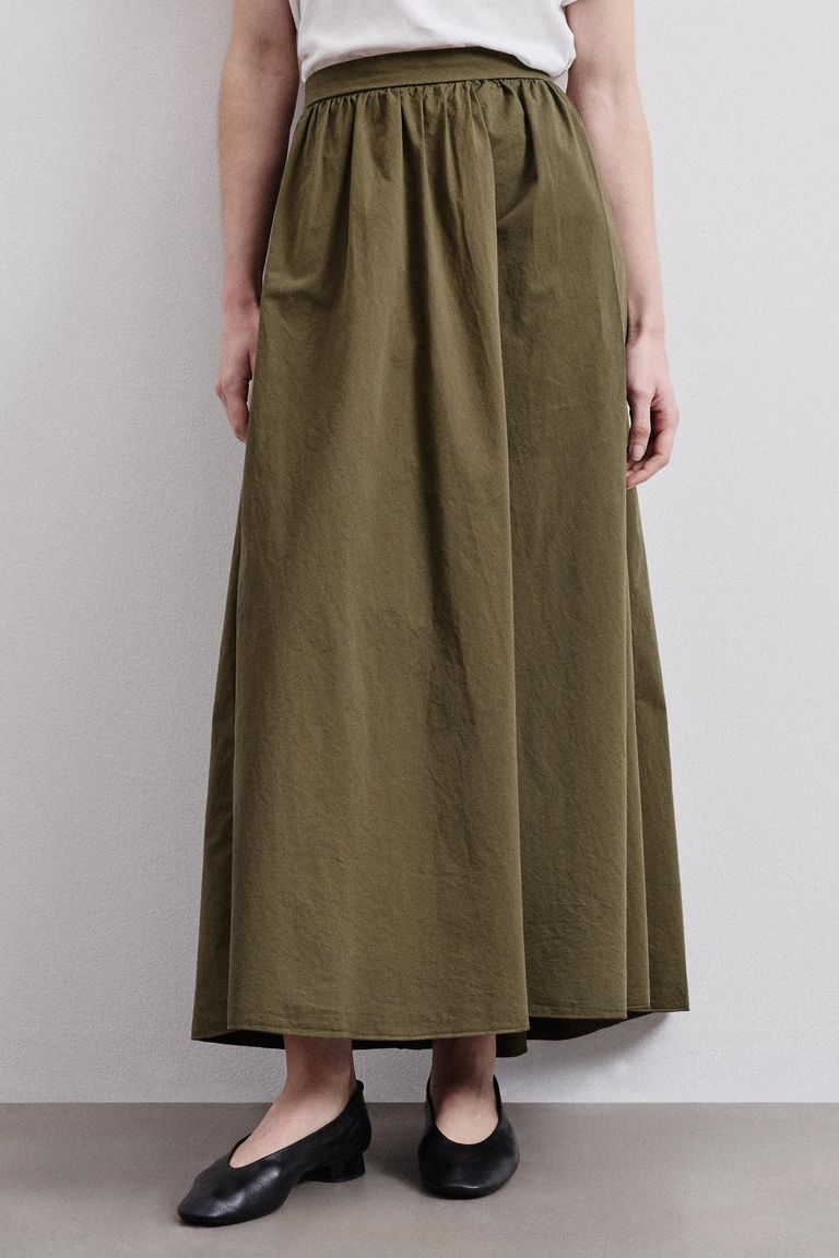 Gonna in gabardina di cotone khaki