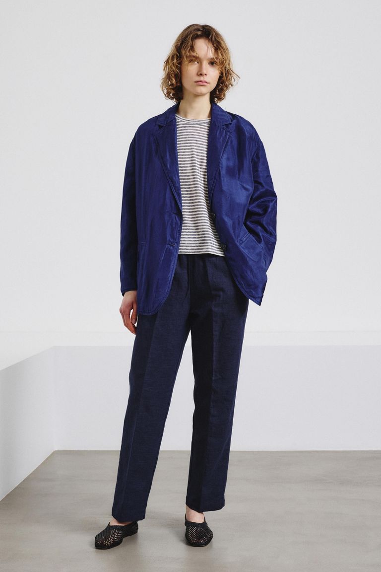 Cotton and linen twill jogging trousers Blue