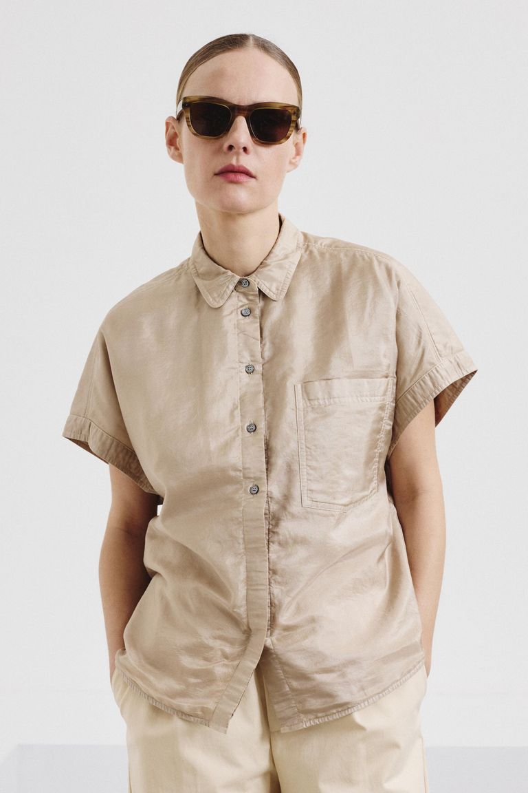 Cotton and silk bonded fabric shirt
