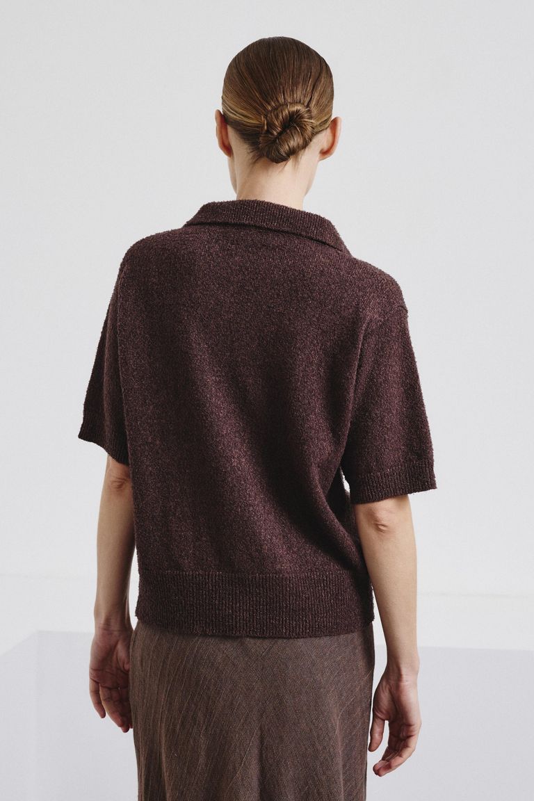 Polo in maglia di lino e cotone ebano