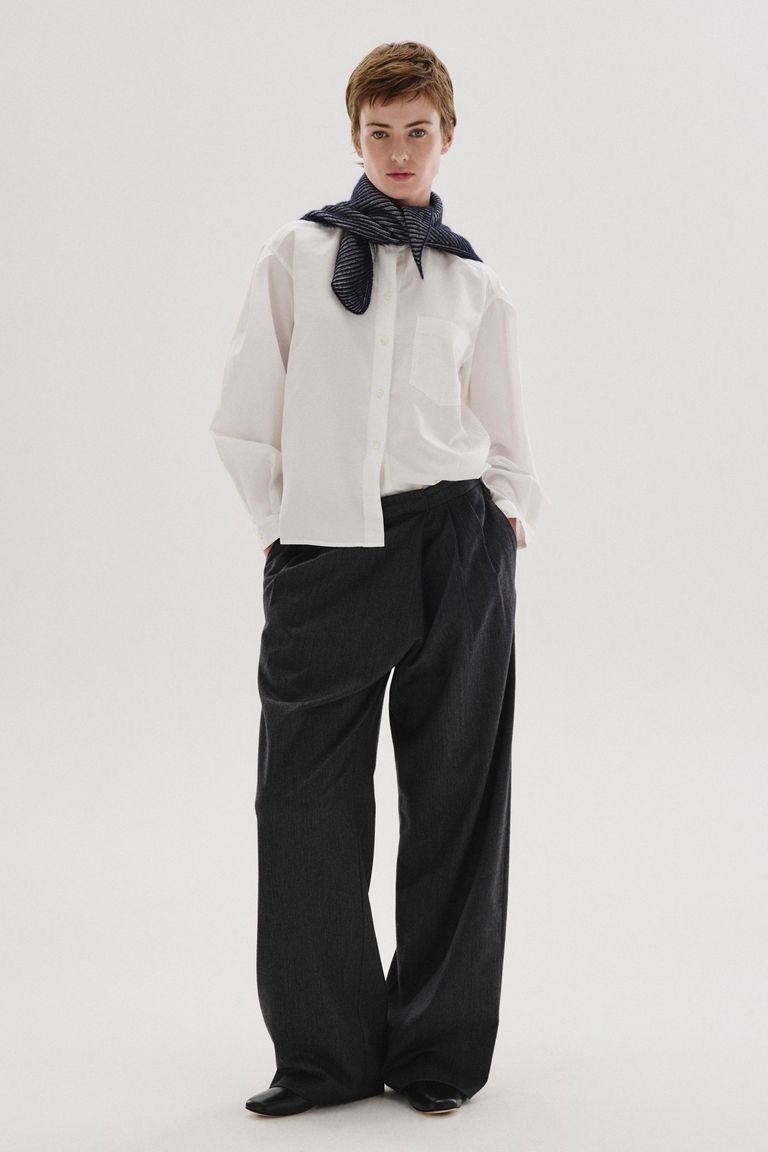 Habutai silk and cotton shirt with band collar optical white