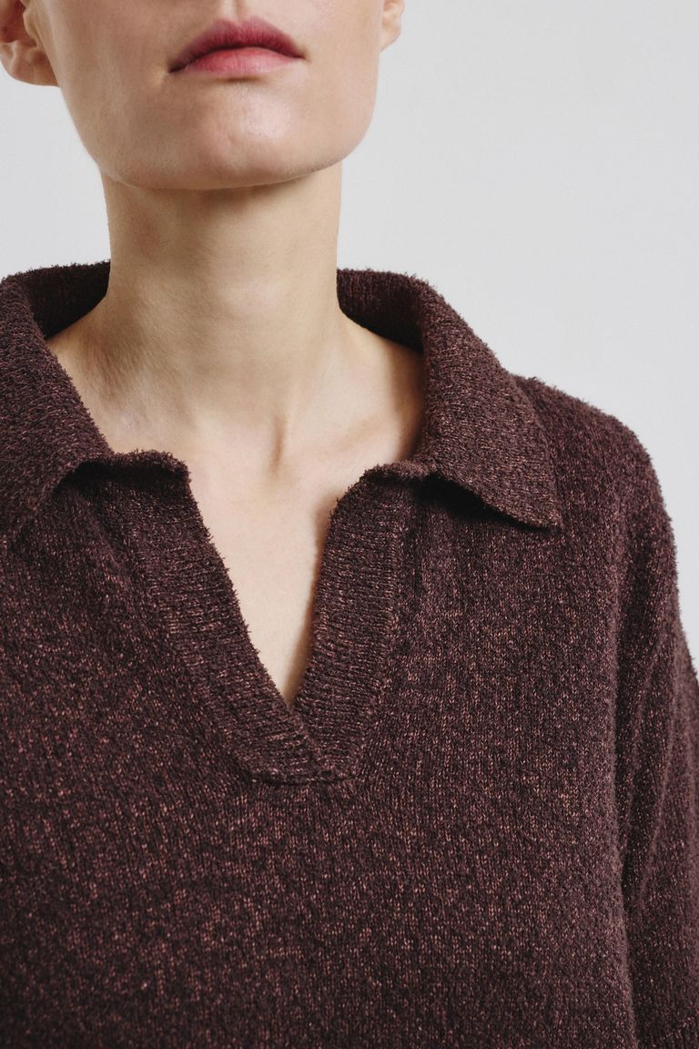 Linen and cotton knit polo ebony
