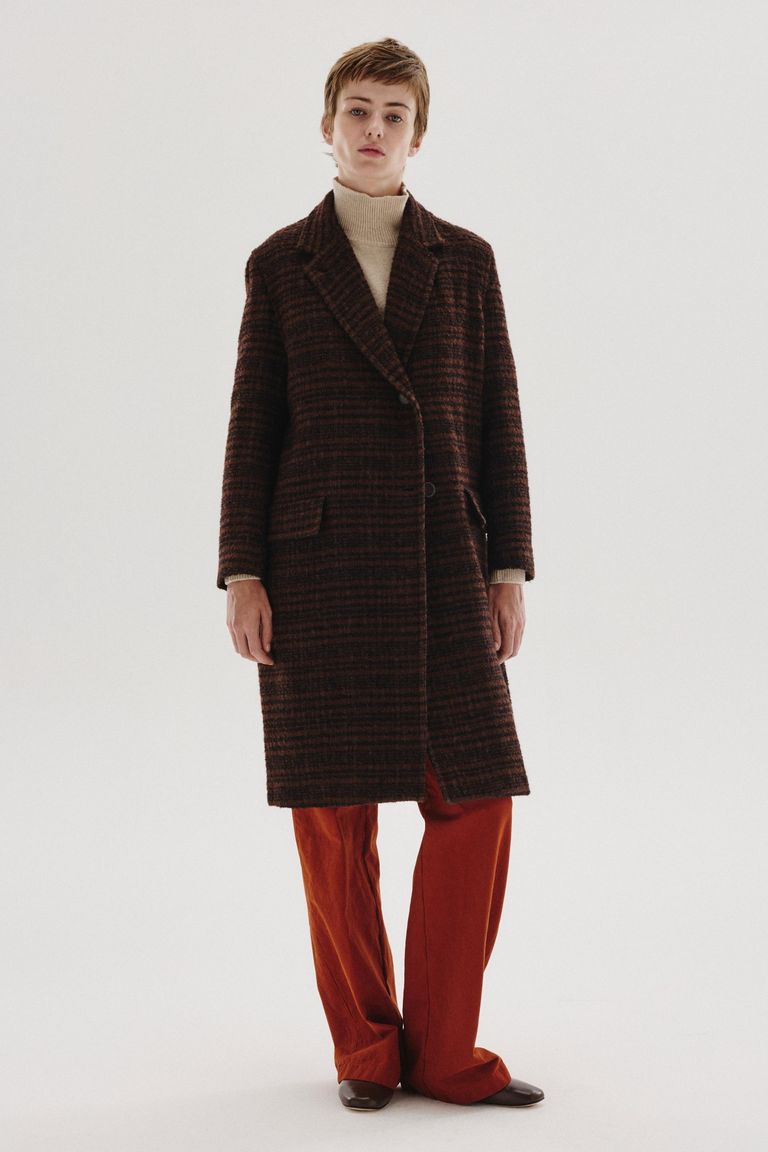 Striped bouclé cloth coat cocoa