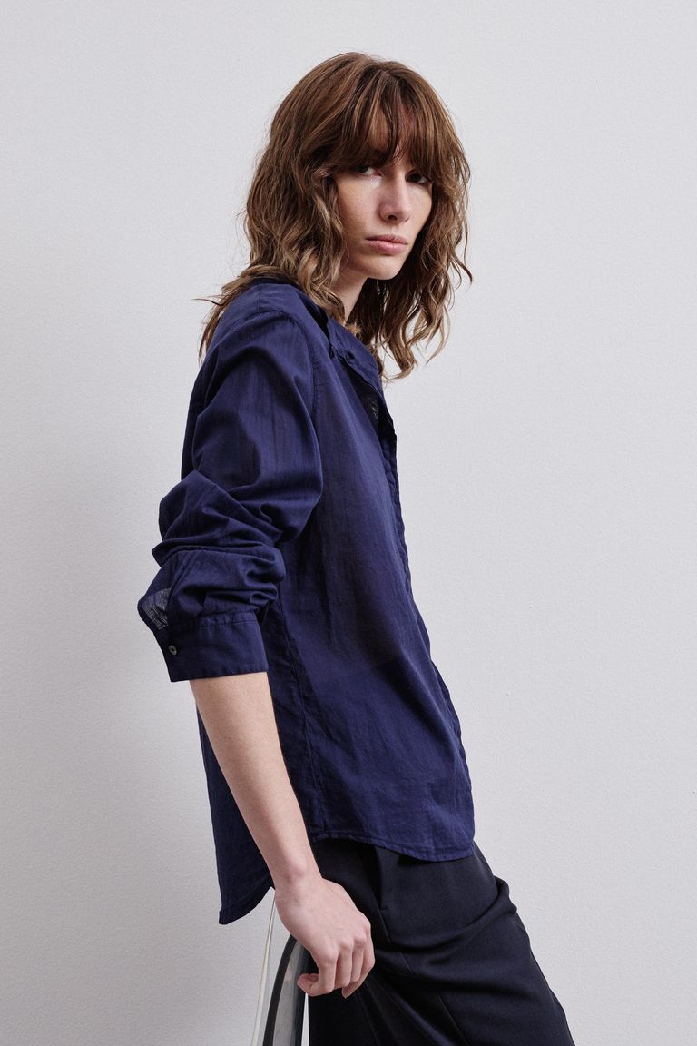 Camicia in mussola di cotone blu notte