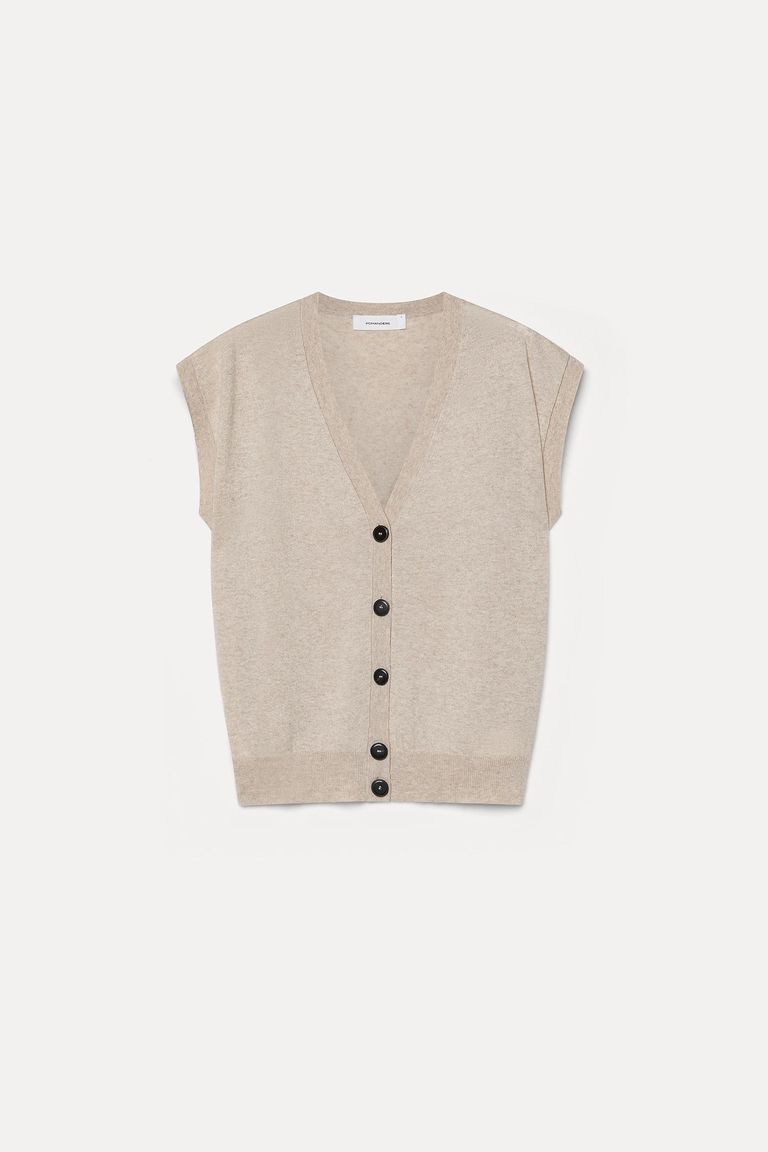 Sleeveless cardigan in cotton and cashmere knit