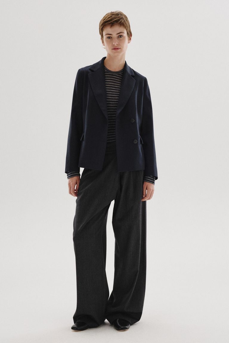 Mélange cotton and wool flannel jacket dark blue