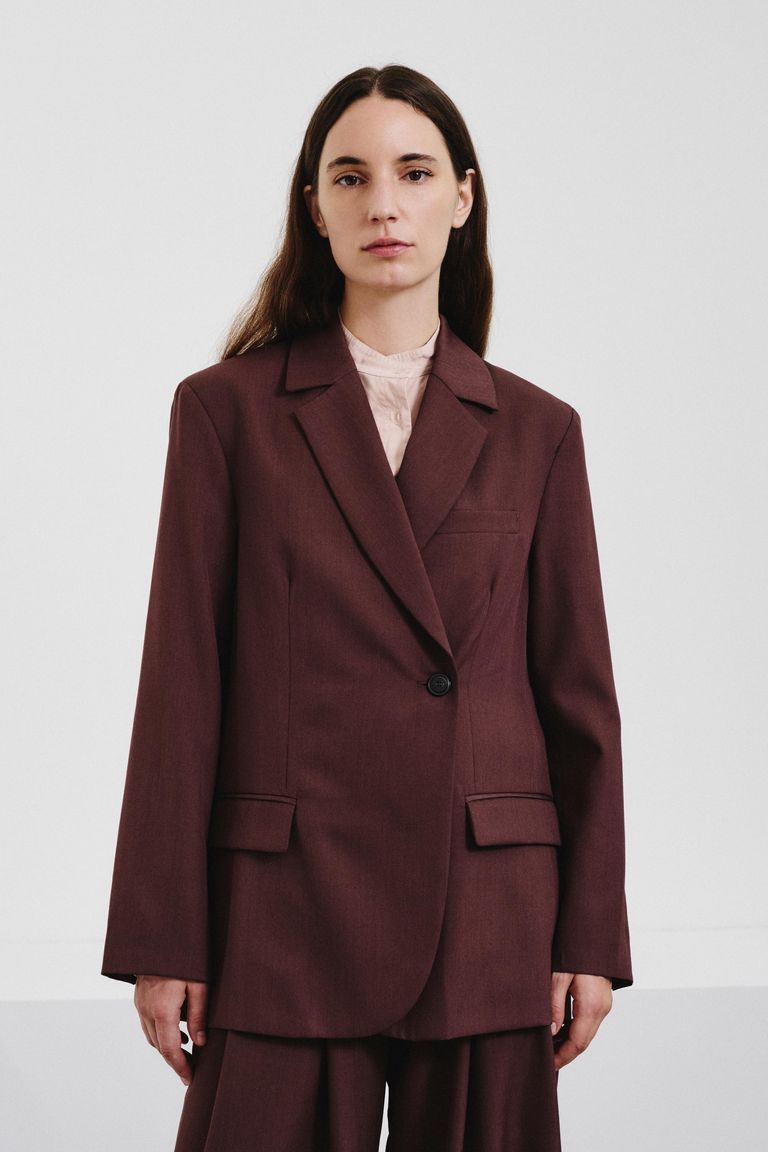 Technical wool gabardine double-breasted jacket