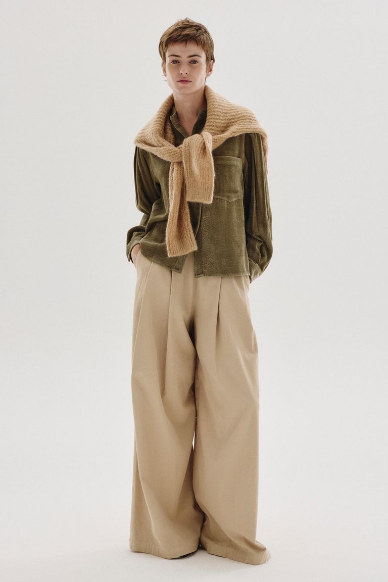 Wide-leg cotton and wool flannel trousers