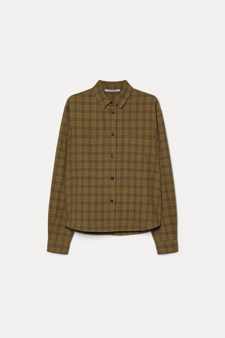 Cotton and wool check flannel overshirt