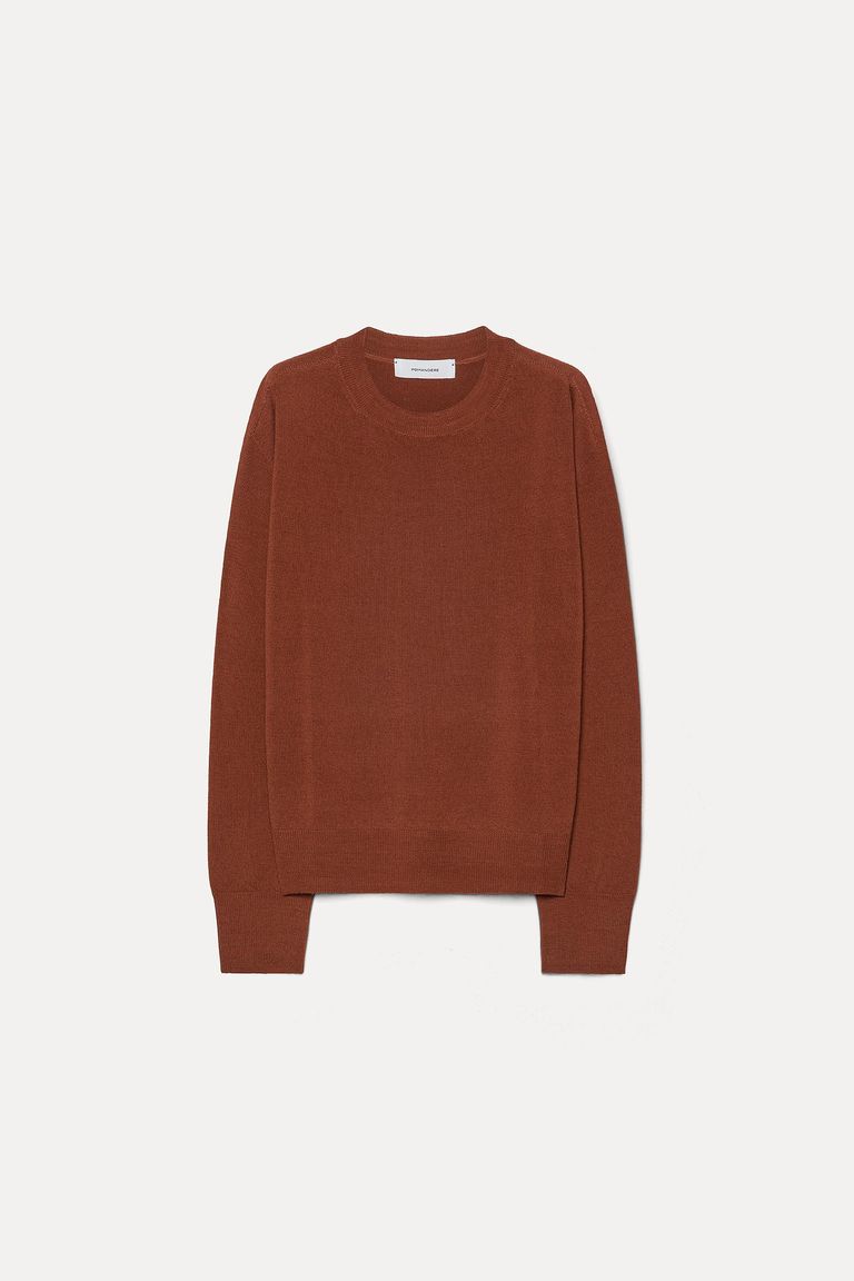 Plain-knit wool crewneck sweater