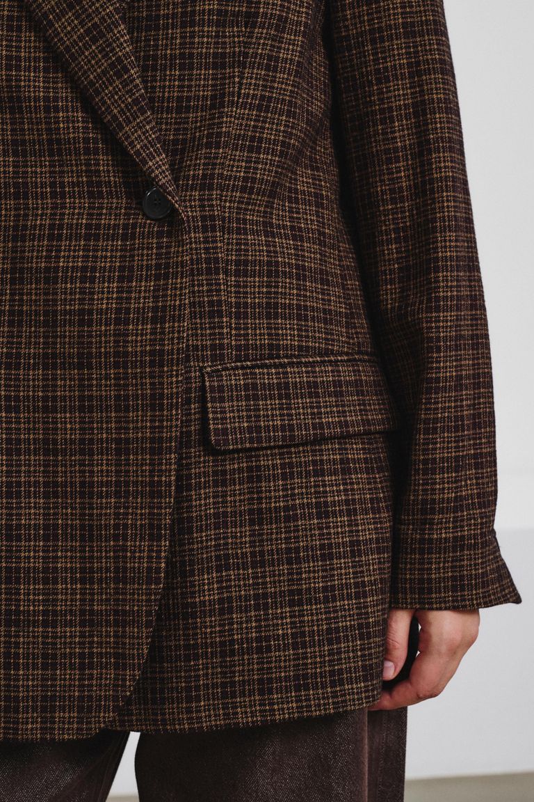 Micro-check flannel double-breasted jacket