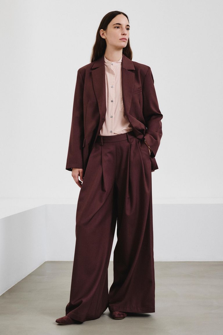 Habutai silk and cotton shirt with band collar antique pink