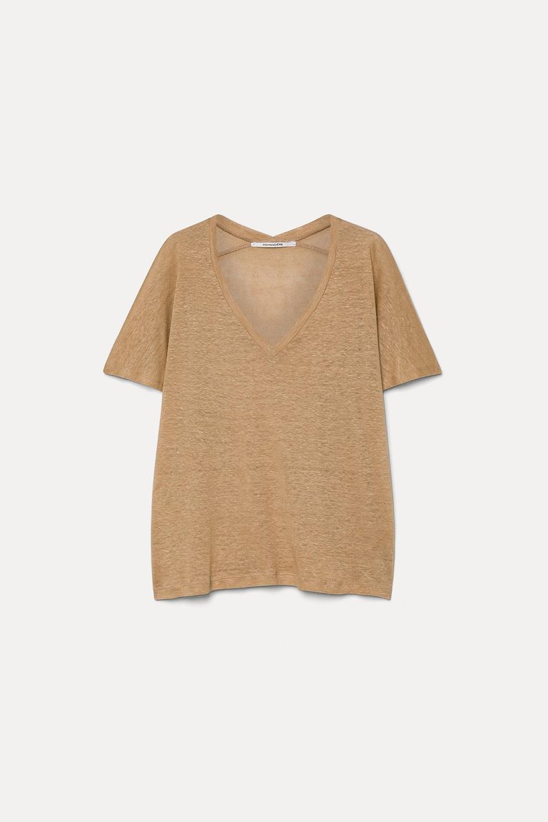 T-shirt con scollo a V in jersey di lino corda