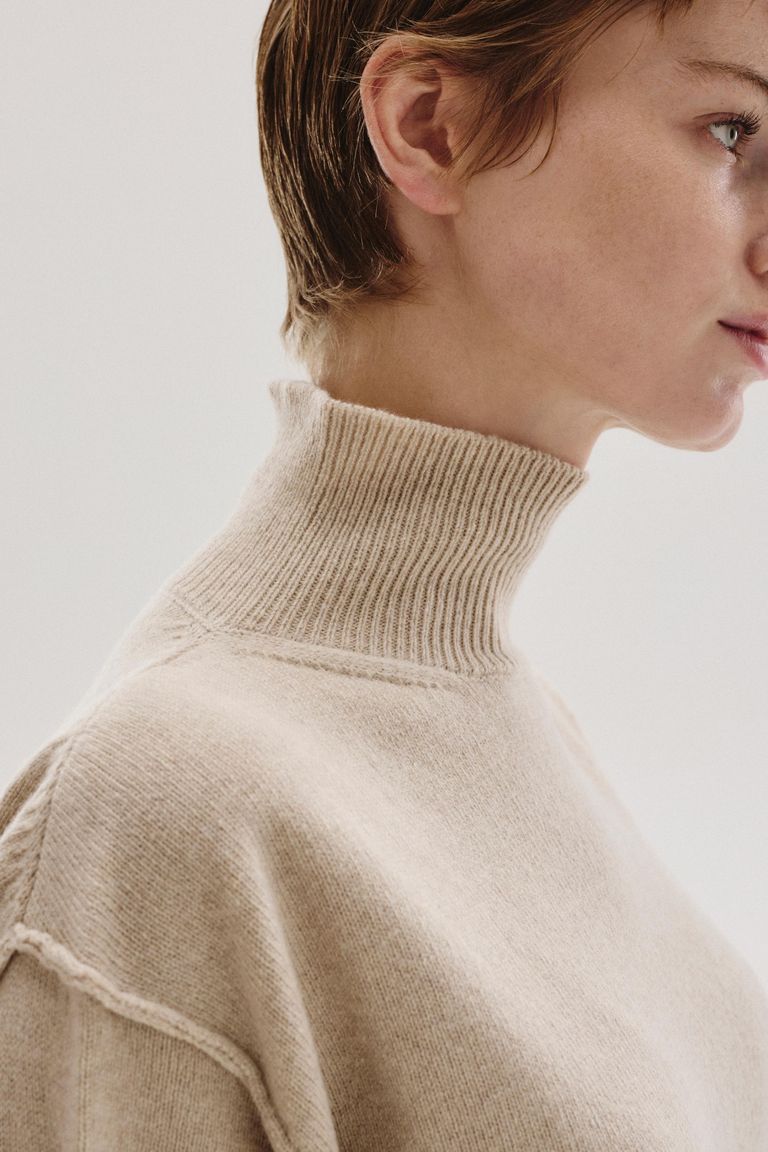 Crewneck sweater in stockinette stitch wool and cashmere