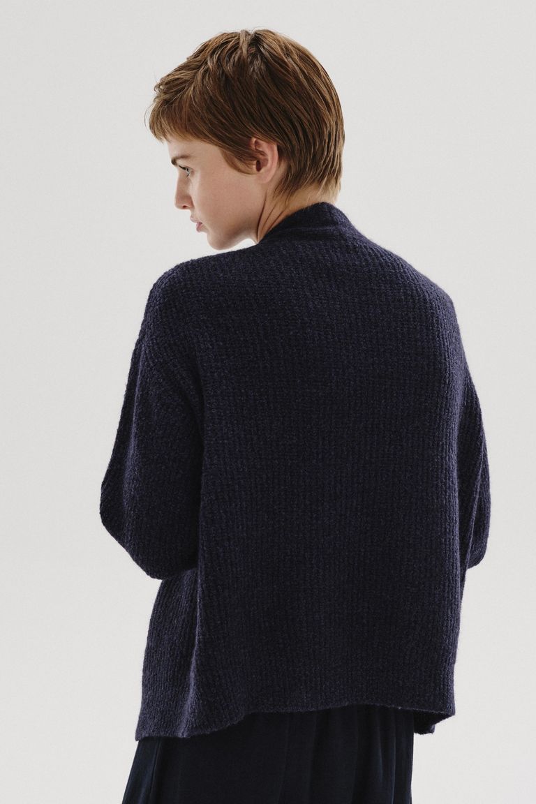 Cardigan en maille bouclée de laine et d’alpaga bleu marine