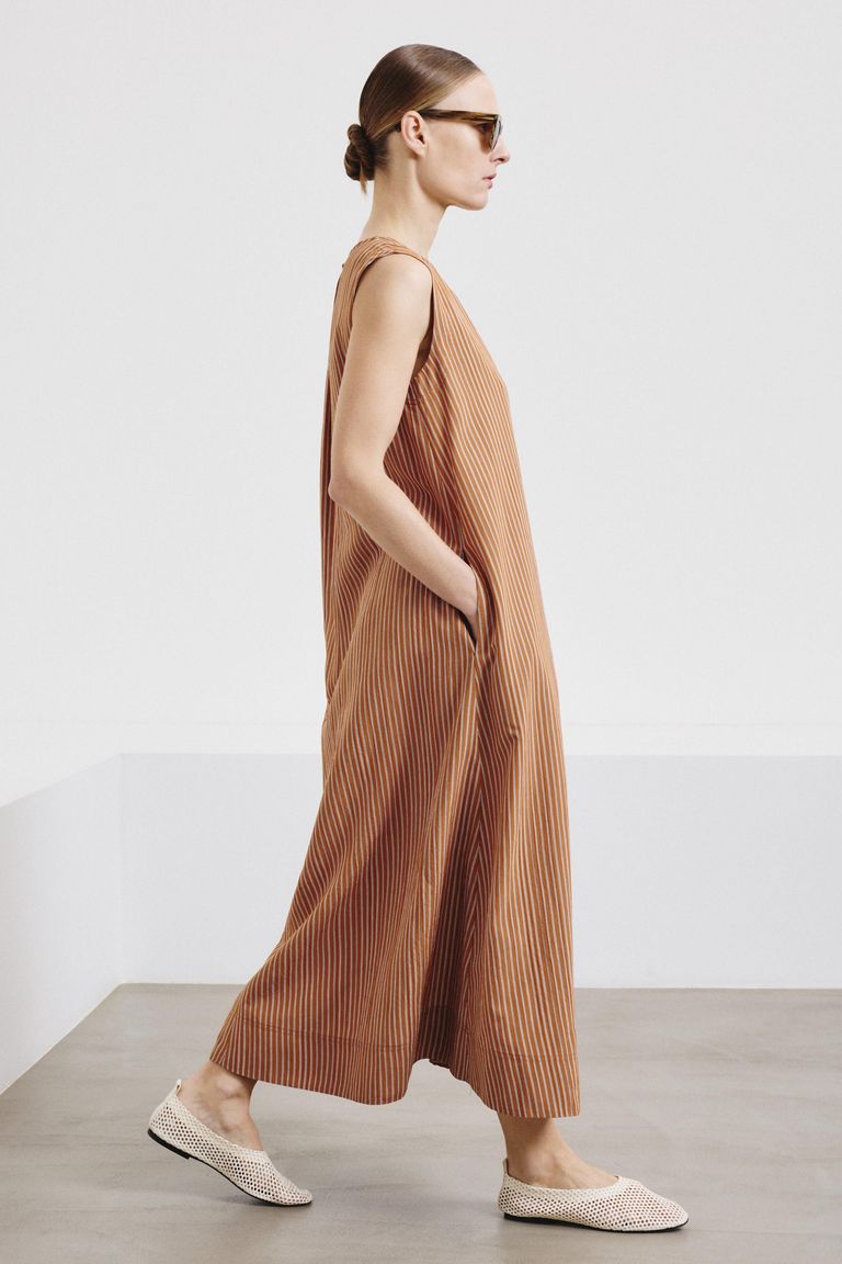 Robe en viscose technique rayée abricot