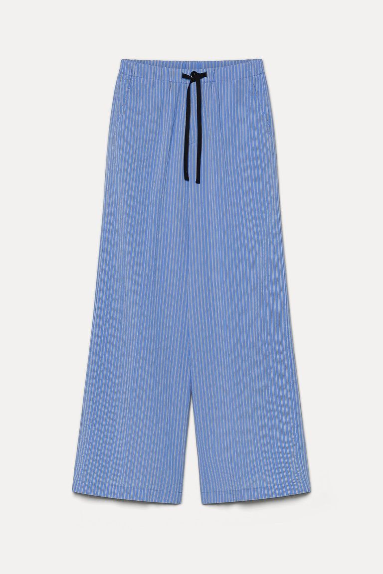 Pantalon en viscose technique rayée bleu clair