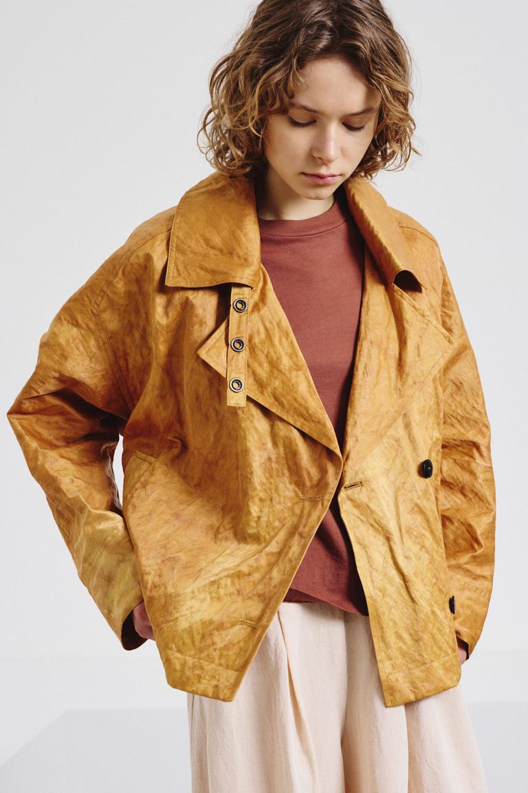 Caban en satin froissé de coton abricot