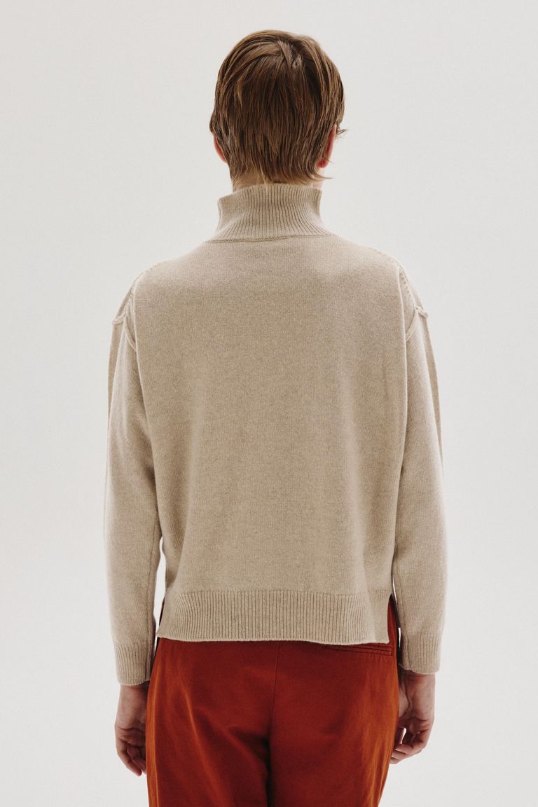 Crewneck sweater in stockinette stitch wool and cashmere