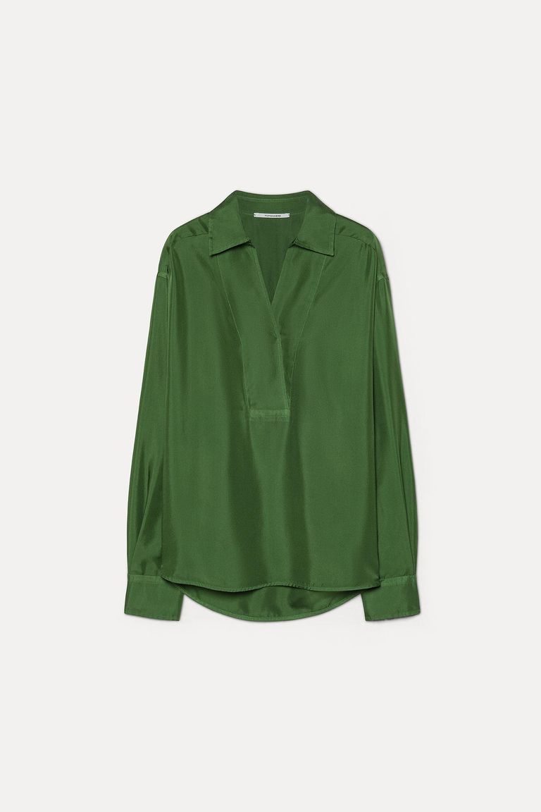 Silk twill V-neck shirt