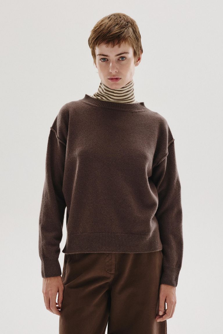Wool and cashmere stockinette-knit crewneck sweater