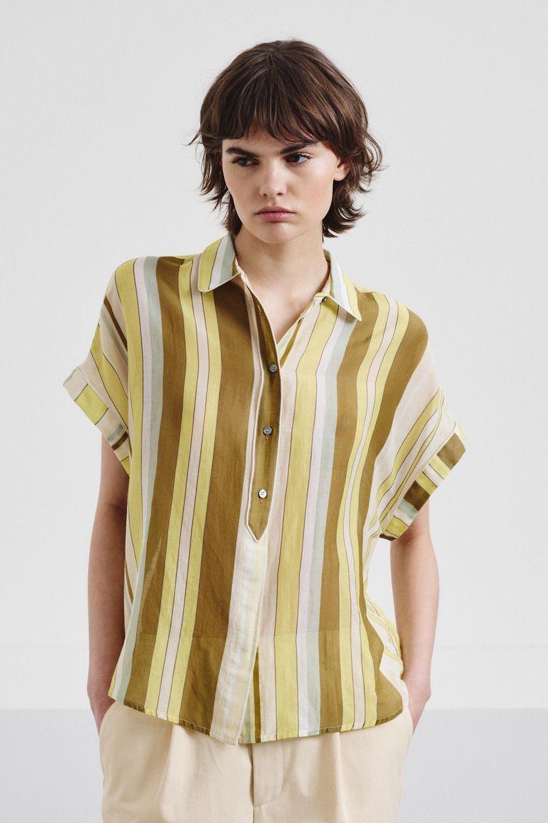 Striped cotton and silk chiffon shirt topaz