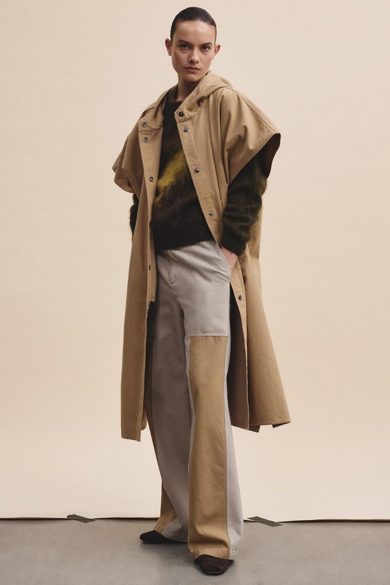 Two-tone trousers in cotton and wool twill fabric